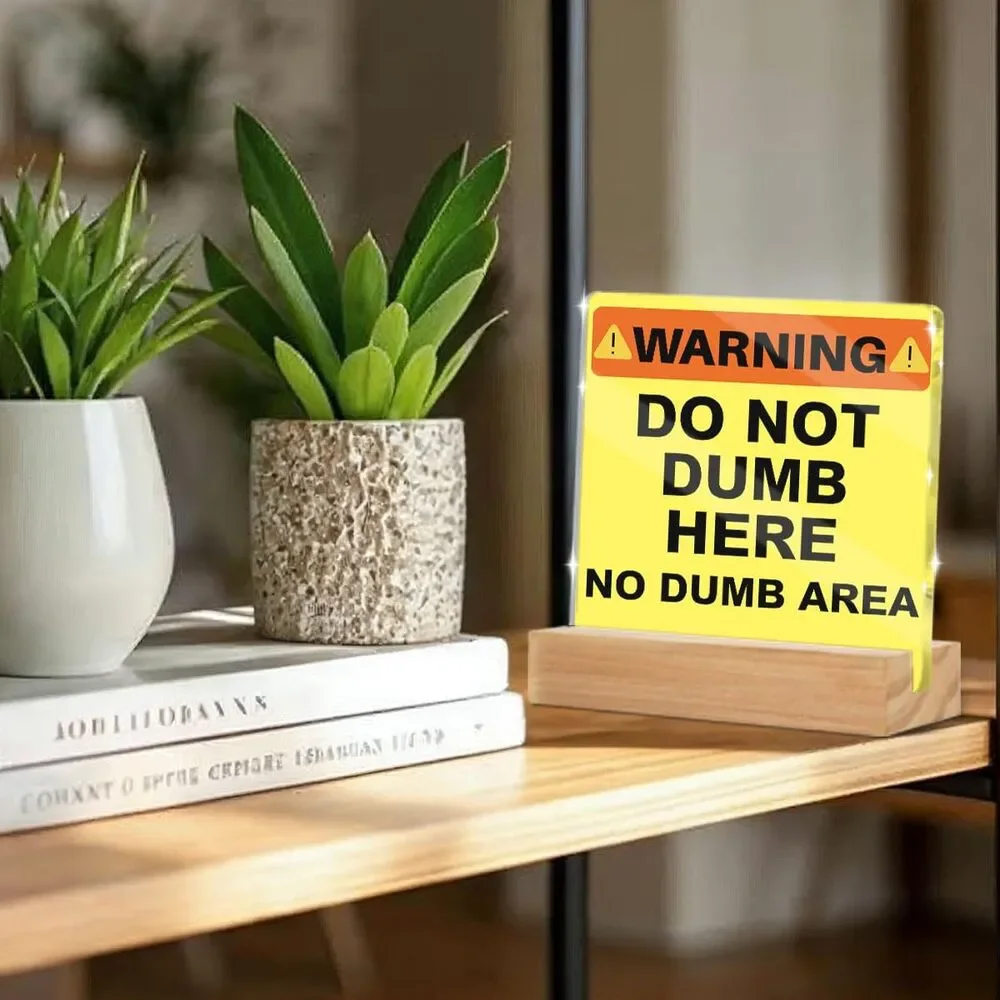 Funny Office Desk Decor Acrylic Sign Do Not Dumb Here 4x4 Gift Coworker